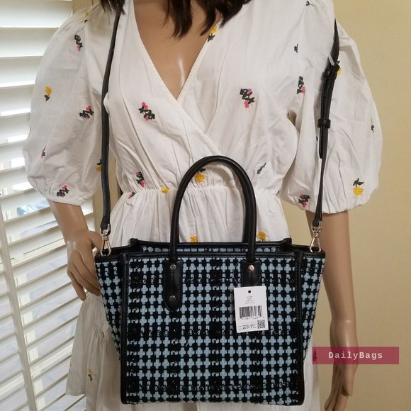 BEAUTIFUL BLACK CHECKERED PLAID BLUE CROSSBODY SMALL SATCHEL KATE SPADE  ELLA - Picture 7 of 8